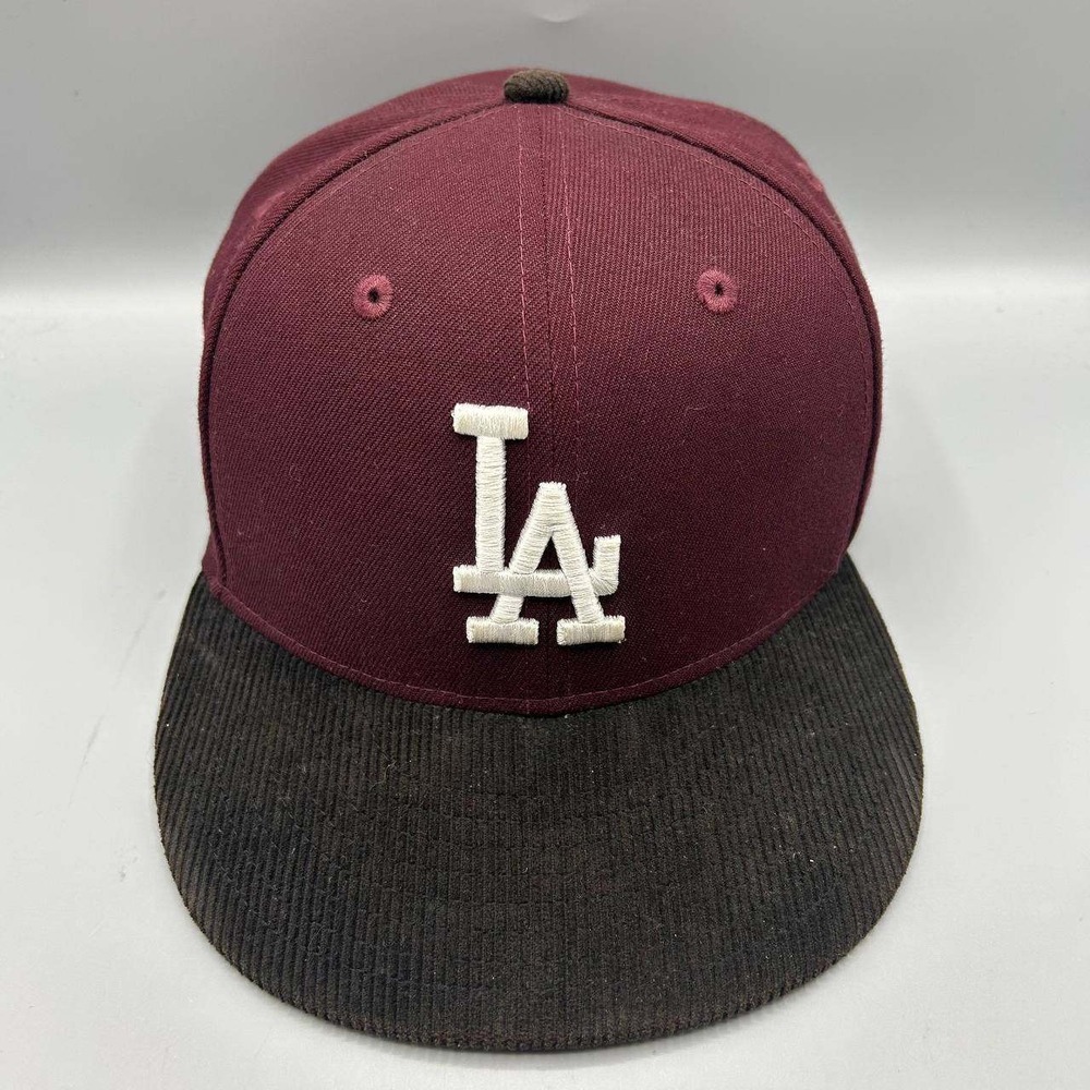 Los Angeles LA Dodgers MLB Hat Men 7 3/4 Red Corduroy 59Fifty New Era Fitted Cap
